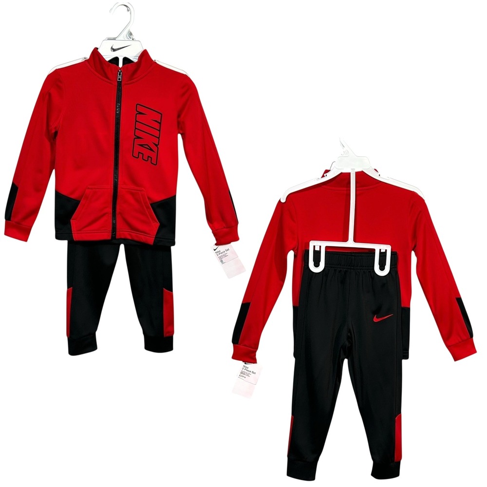 Nike Boys Track Suit Full Zip Jacket Pants‎ Athletic Outfit Set Size 4 Red Black